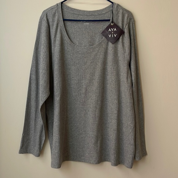 3 Piece Plus Size Long Sleeve Scoop Neck Ribbed T-Shirt - Picture 4 of 9